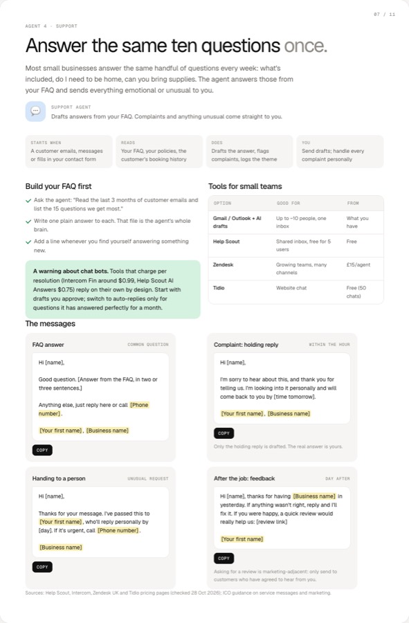 Message templates for the support agent